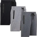 PURE CHAMP Mens 3 Pk French Terry Cotton Gym Shorts - Zipper Pocket