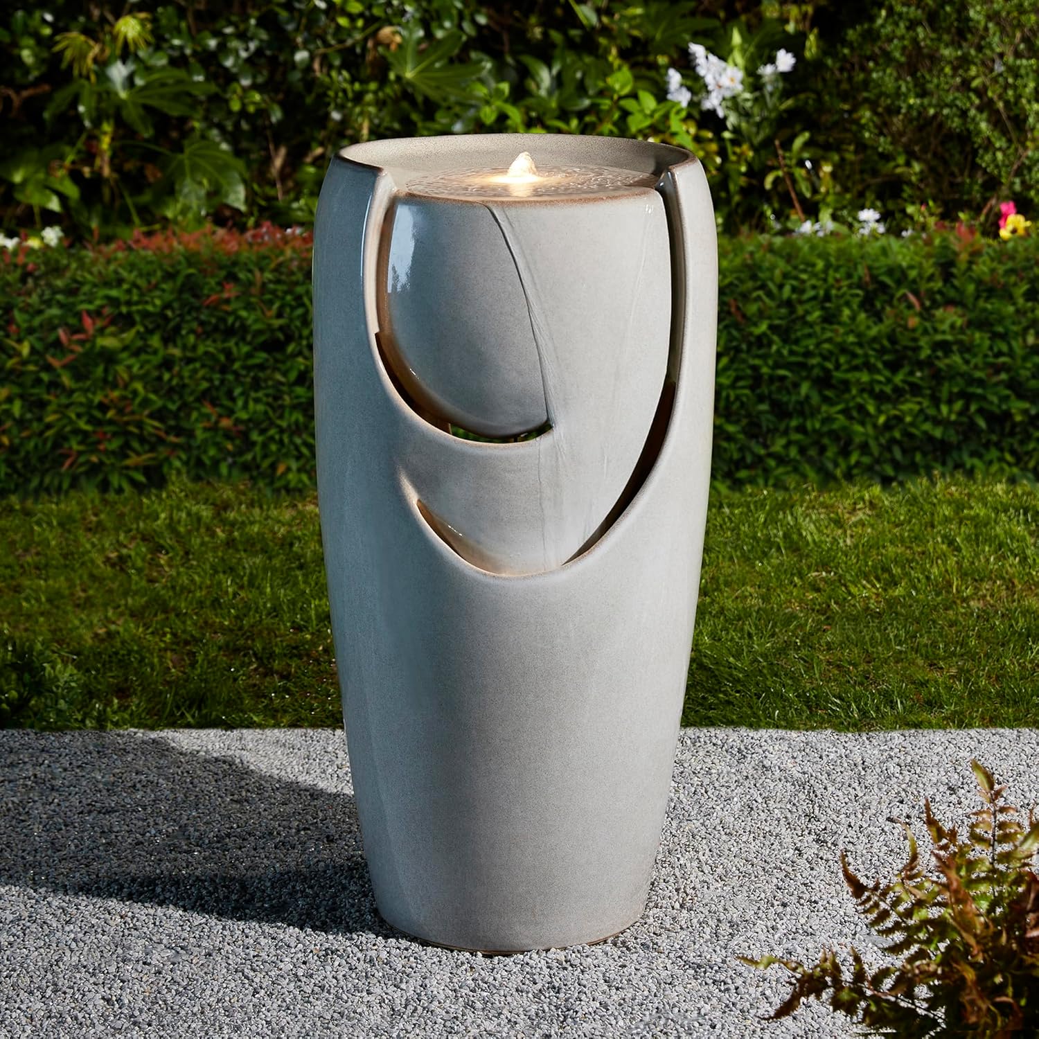 Oversized Ceramic Water Fountain with LED Light for Gardens