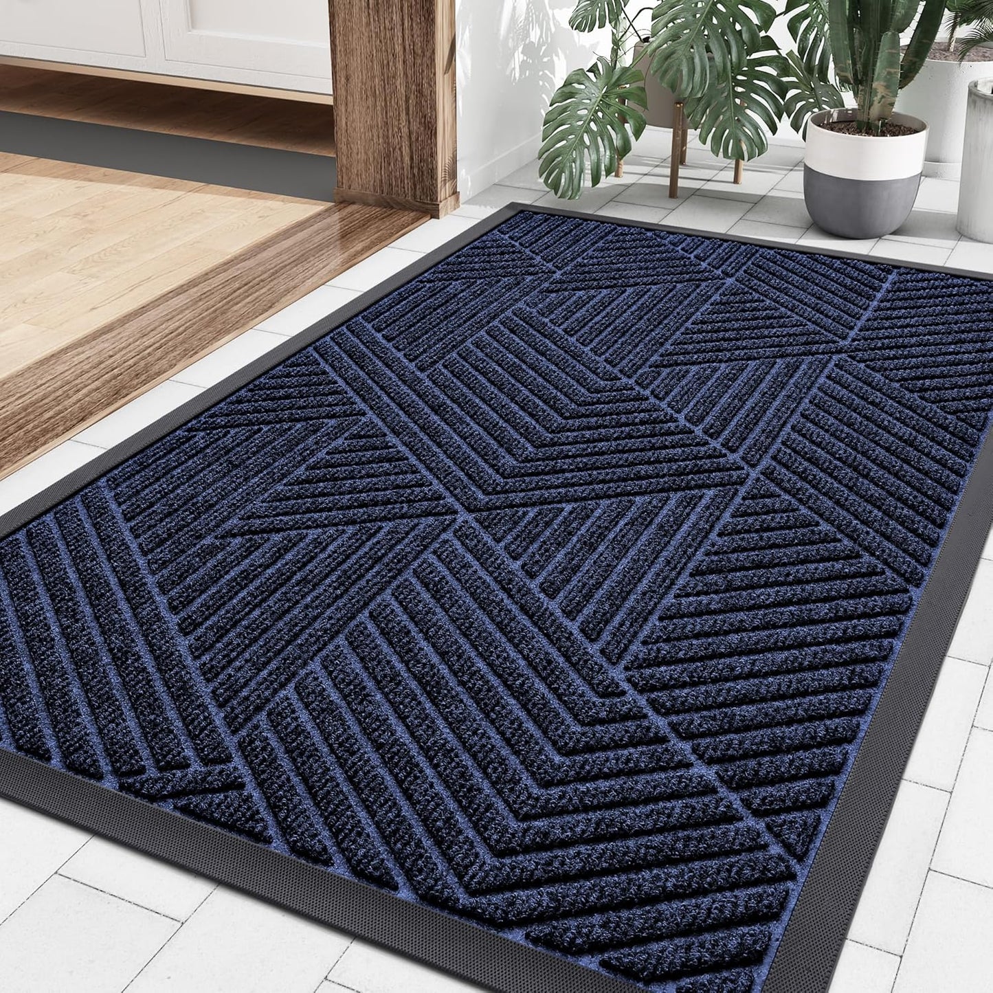 Smiry Front Door Mat for Indoor Outdoor Use, 36x24 Inch Navy Blue