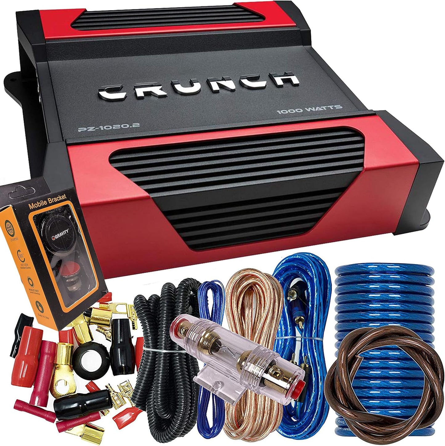 1000W Power Car Audio Amp + Install Kit & Phone Holder