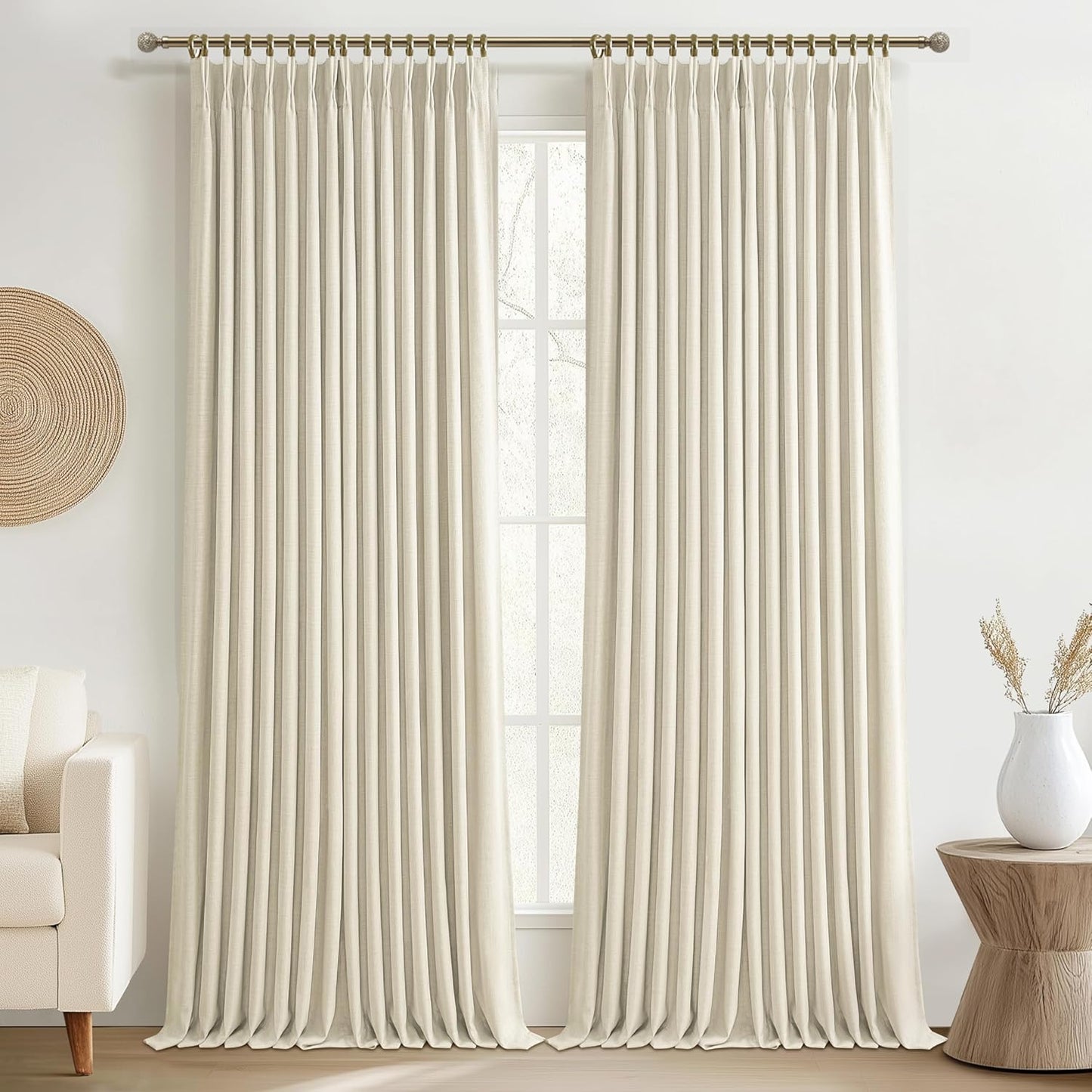 Light Cream Blackout Curtains 102 Inches Long for Dining Room