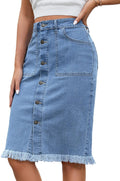 luvamia Women's Mid Rise Button Down Denim Midi Skirt - Casual Chic