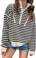 ANRABESS Striped Half Zip Ribbed Knit Pullover - Cozy Casual Fit