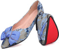 Womens Pointed Toe Bow Embroidery Ballet Flats - Cushioned Slip On