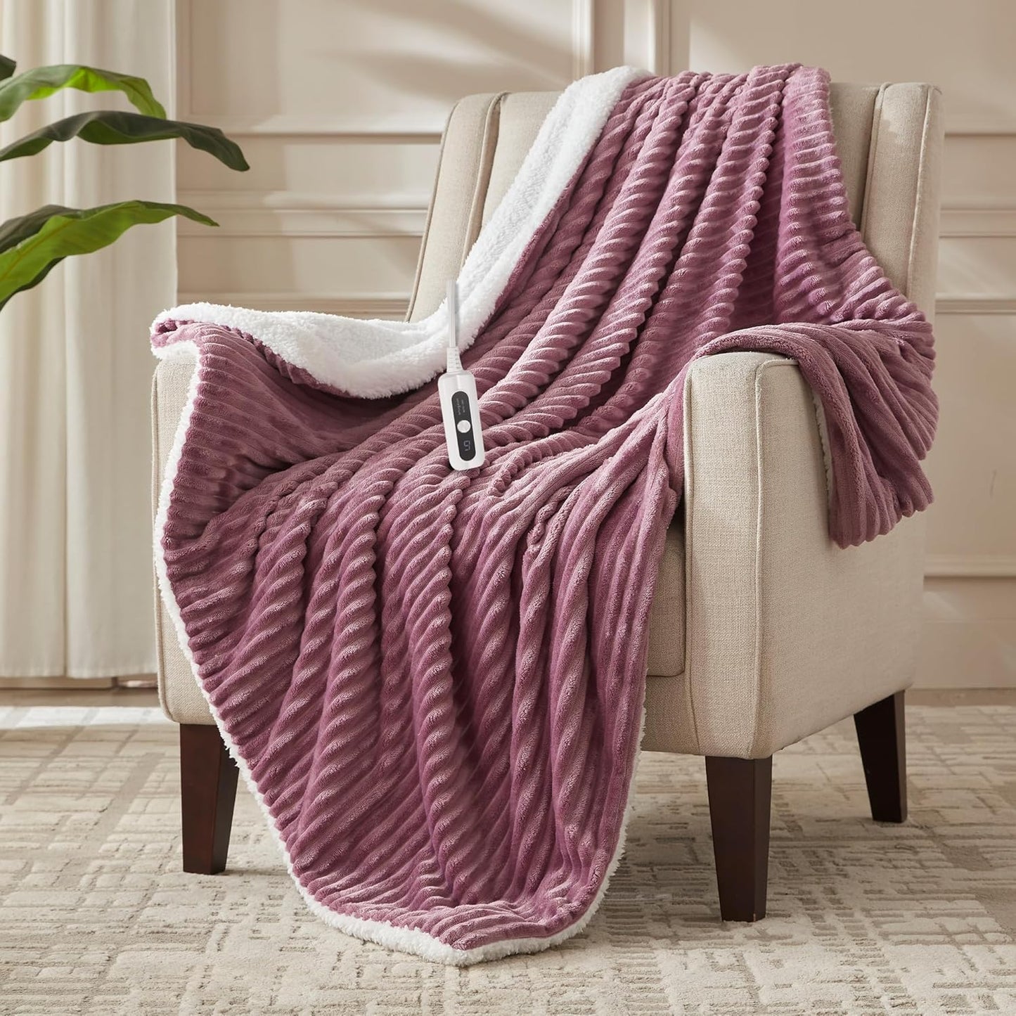 Electric Heated Blanket Throw, Soft Cozy Flannel Sherpa Design