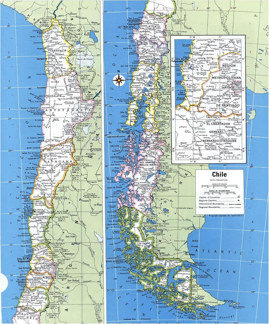Chile Political & Administrative Map Poster - 20x24