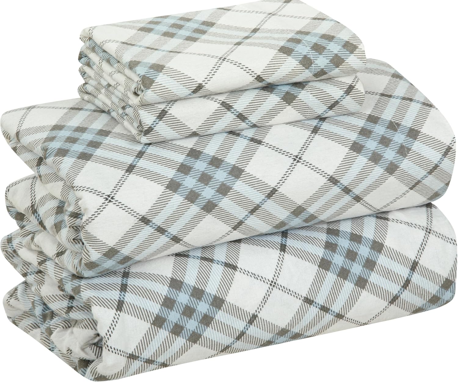 Bliss Casa 4 Piece Cotton Flannel Sheets Full Size Set - Blue Check