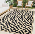 Waterproof Outdoor Rug 4x6 ft in Black & Beige - Reversible Patio Mat
