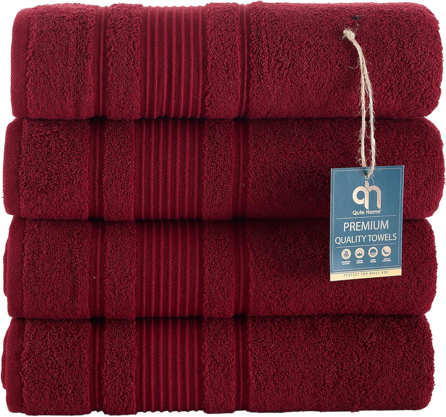 Qute Home 4-Piece Bath Towels Set - Premium Turkish Cotton