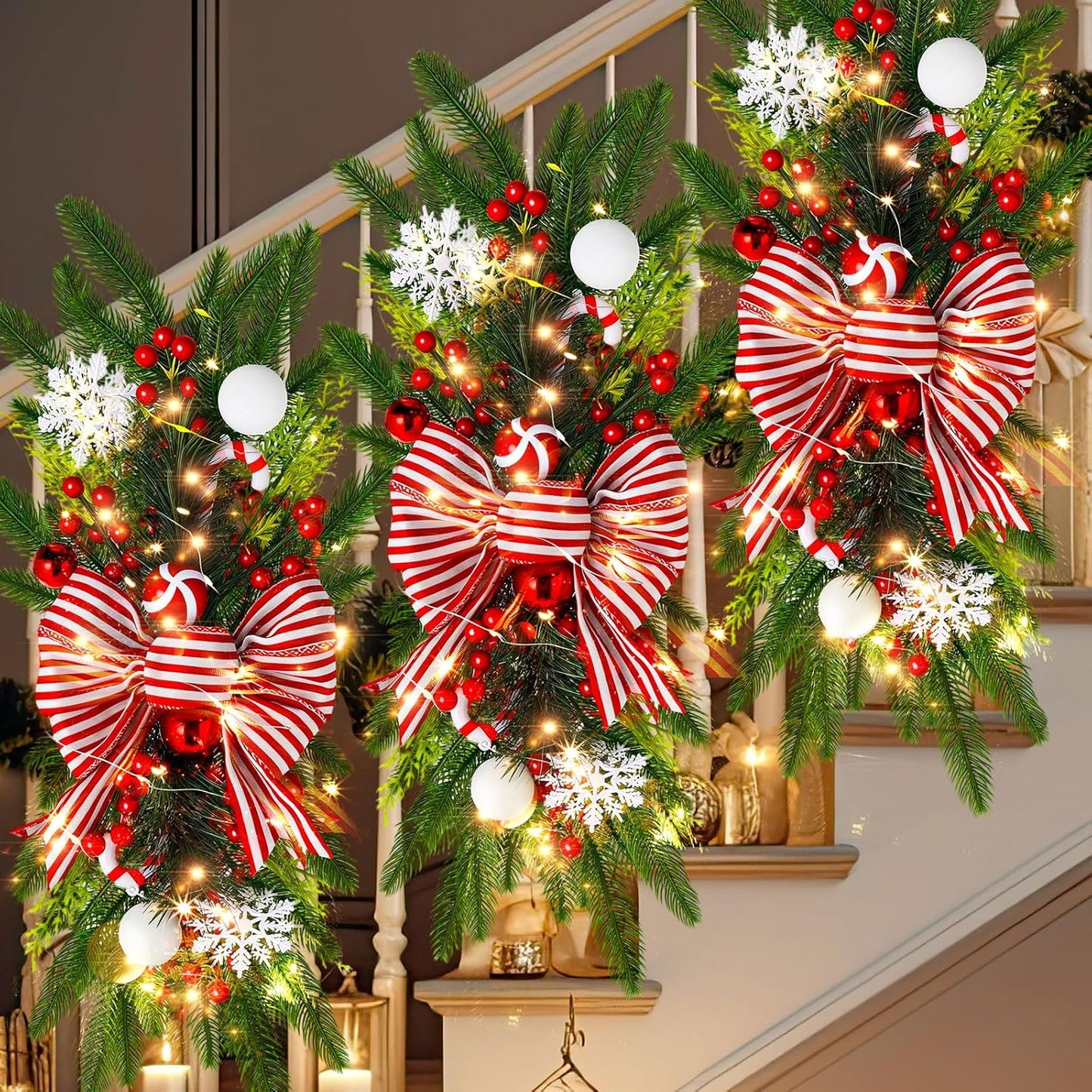 Christmas Artificial Swags 24in Teardrop Trim Wreaths for Decor