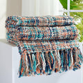 Multi-Color Pink Cable Knitted Throw Blanket 50in x 60in - Cozy Boho