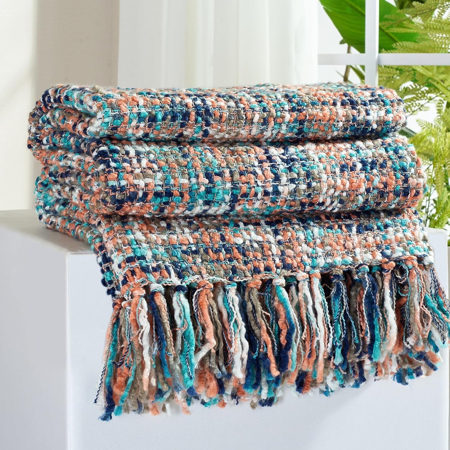 Multi-Color Pink Cable Knitted Throw Blanket for Cozy Decor