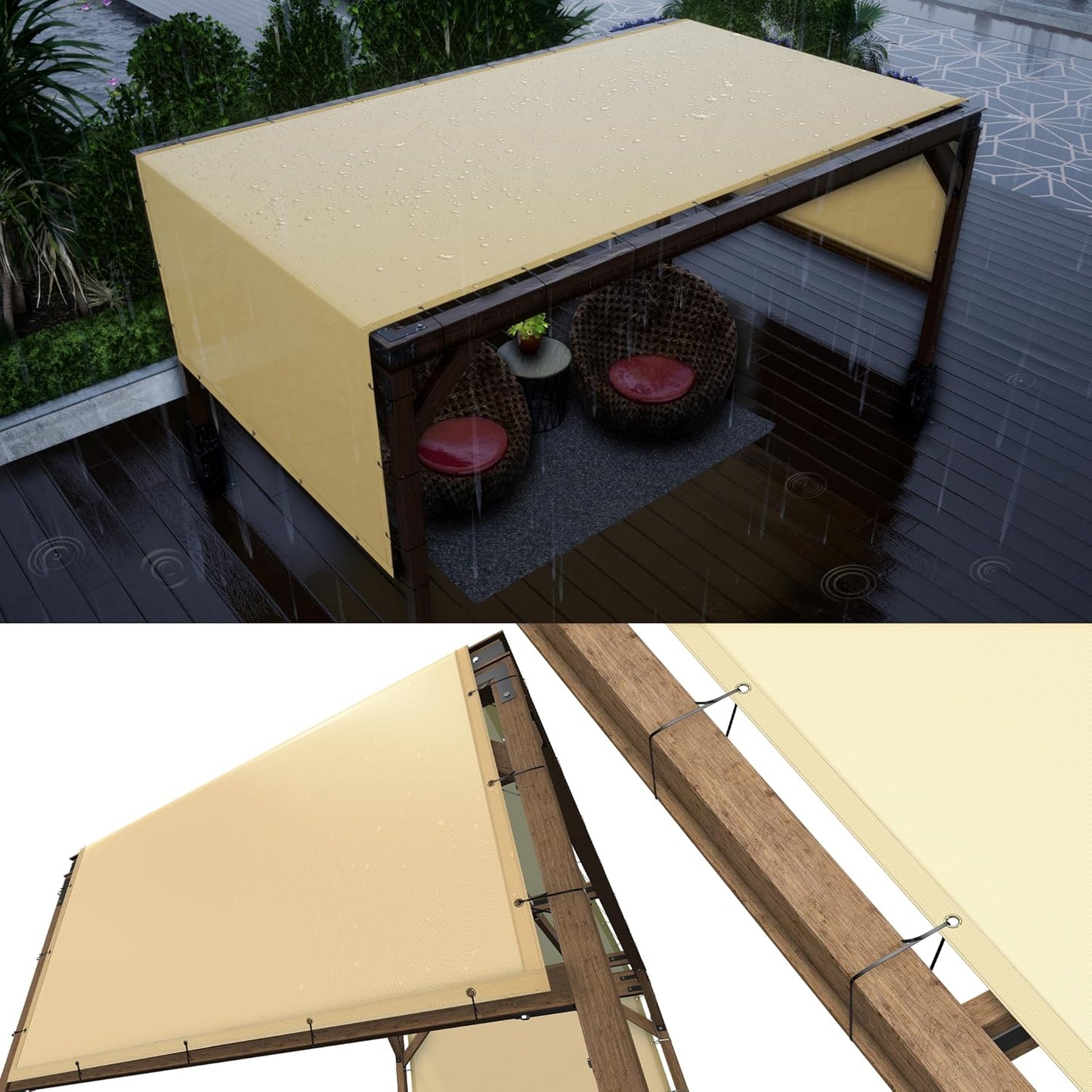 ColourTree 12ft x 16ft Beige Waterproof Pergola Sun Shade Canopy