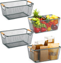 4 Pcs Metal Wire Basket with Wooden Handles for Home Organizing