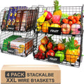 XXL Stackable Wire Baskets for Pantry and Kitchen - Large 4 Pack