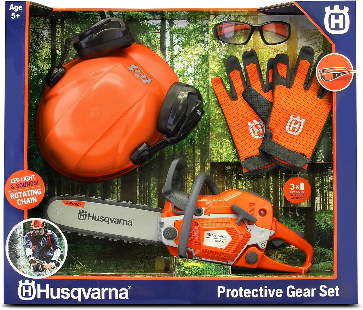 Husqvarna 550XP Toy Chainsaw with Protective Gear for Kids