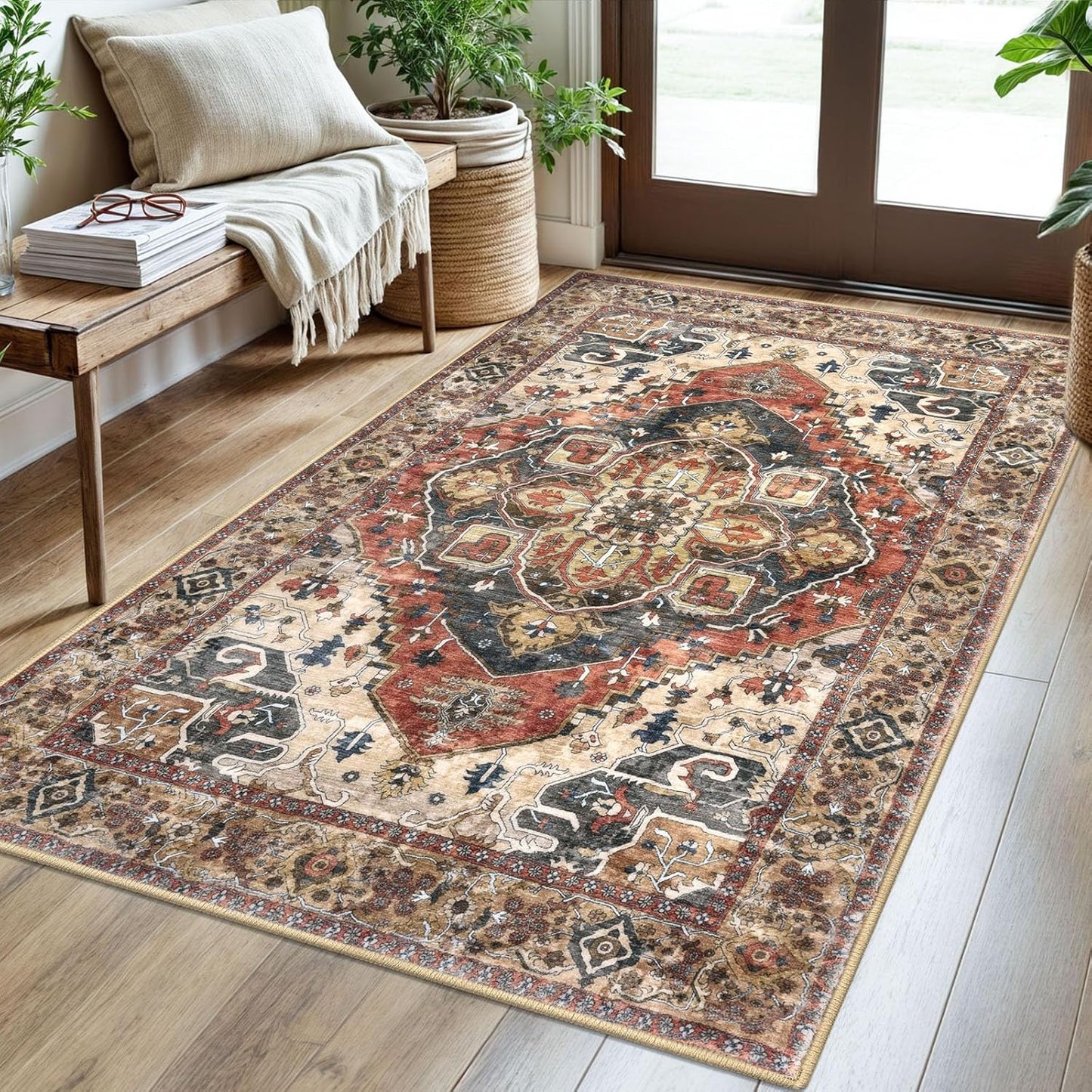 3x5 Terracotta Washable Rug for Living Room and Bedroom Use