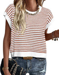 PRETTYGARDEN Striped Short Sleeve Sweater Vest - Lightweight Layering