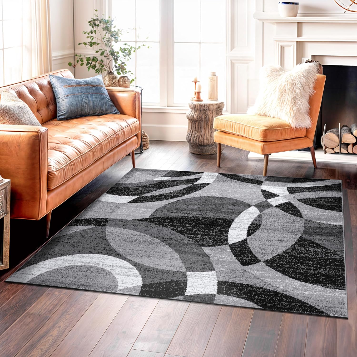 Rugshop Contemporary Abstract Circles Area Rug for High Traffic
