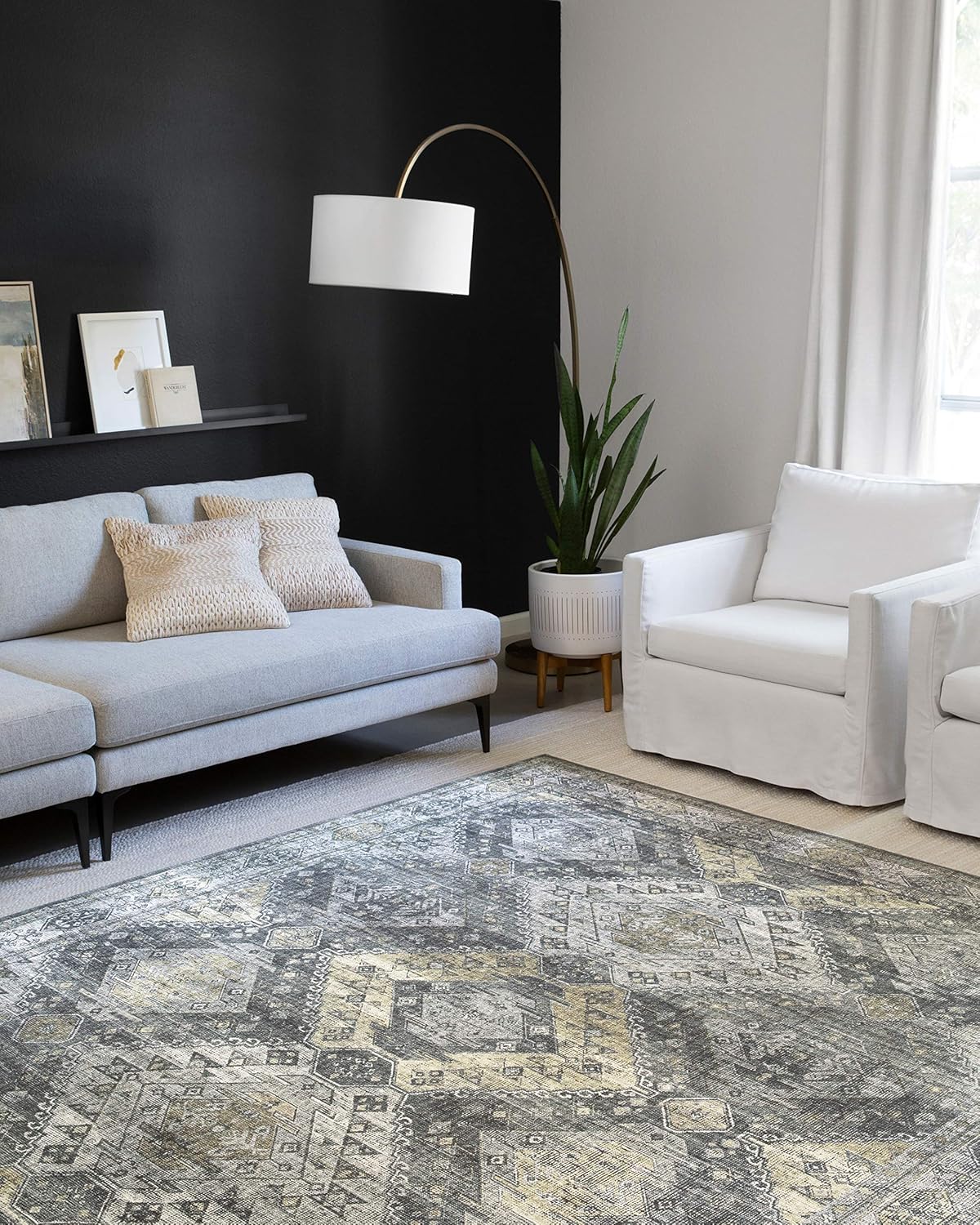 Loloi Skye Collection Round Area Rug in Graphite/Silver 6ft x 6ft