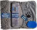 3 Piece Dog Towel Set and Bath Brush - Super Absorbent Drying Kit