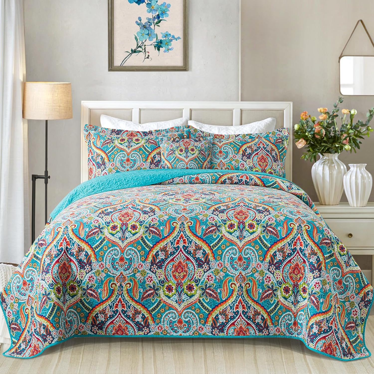 VAPUTAR King Quilt Bedding Set - Soft Cotton Floral Design