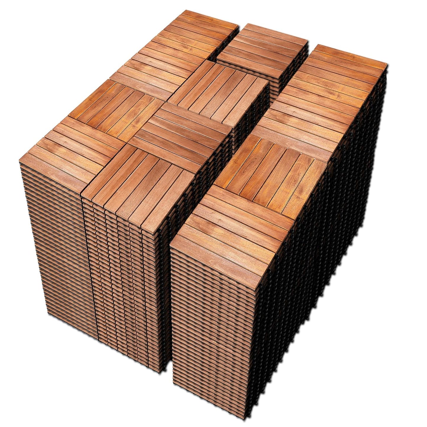 PrimeZone 432 PCS Solid Acacia Wood Interlocking Patio Deck Tiles