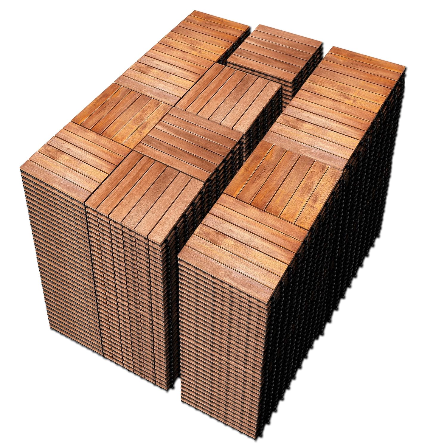 PrimeZone 432 PCS Solid Acacia Wood Interlocking Patio Deck Tiles
