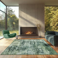 Washable Area Rug 4x6 Green Abstract Low Pile Rug - Soft, Non-Slip