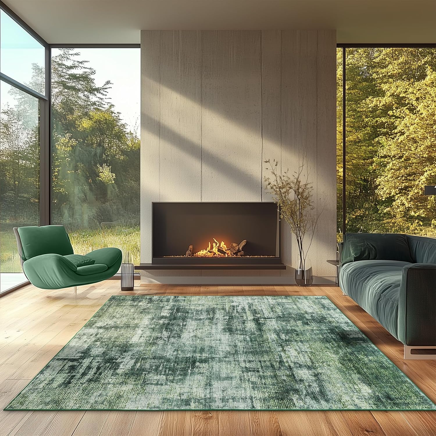 Washable Area Rug 4x6 for Entryway Modern Abstract Green