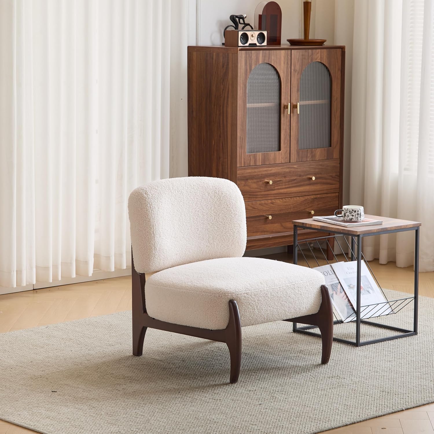 Cozy Beige Lounge Chair, Soft Padded Seat, Armless Design
