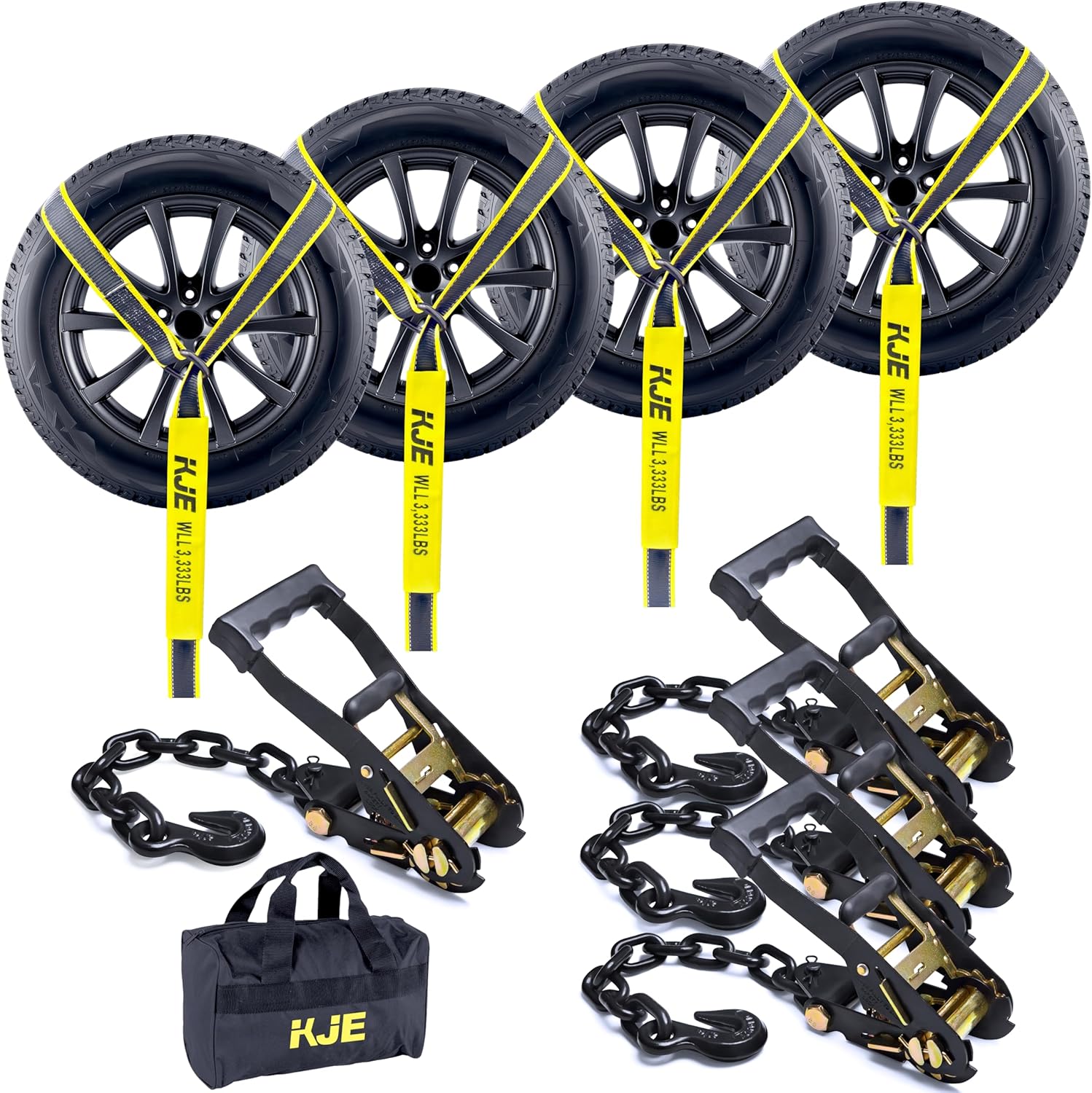 KJE 4 Pack Reflective Car Tie Down Straps for Safe Hauling