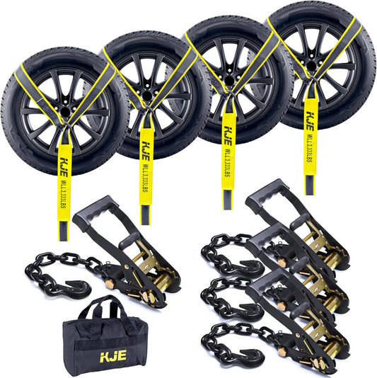 KJE 4 Pack Reflective Car Tie Down Straps for Safe Hauling