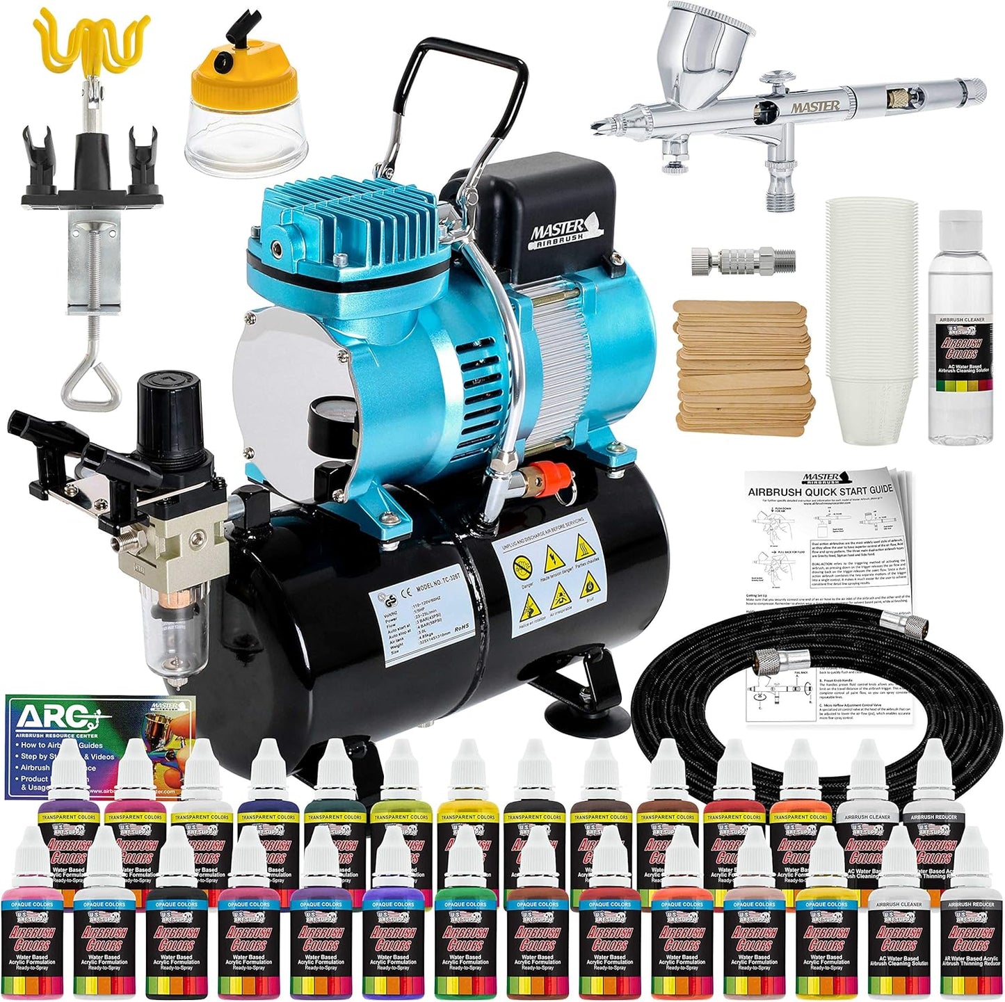 Professional Airbrush System Kit + 24 Color Acrylic Paint Set