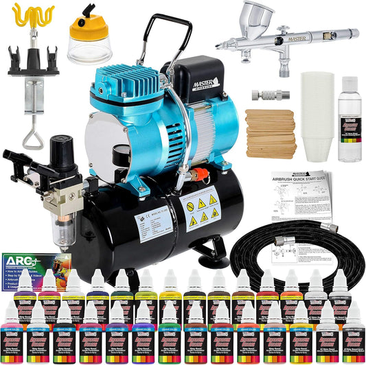 Professional Airbrush System Kit + 24 Color Acrylic Paint Set