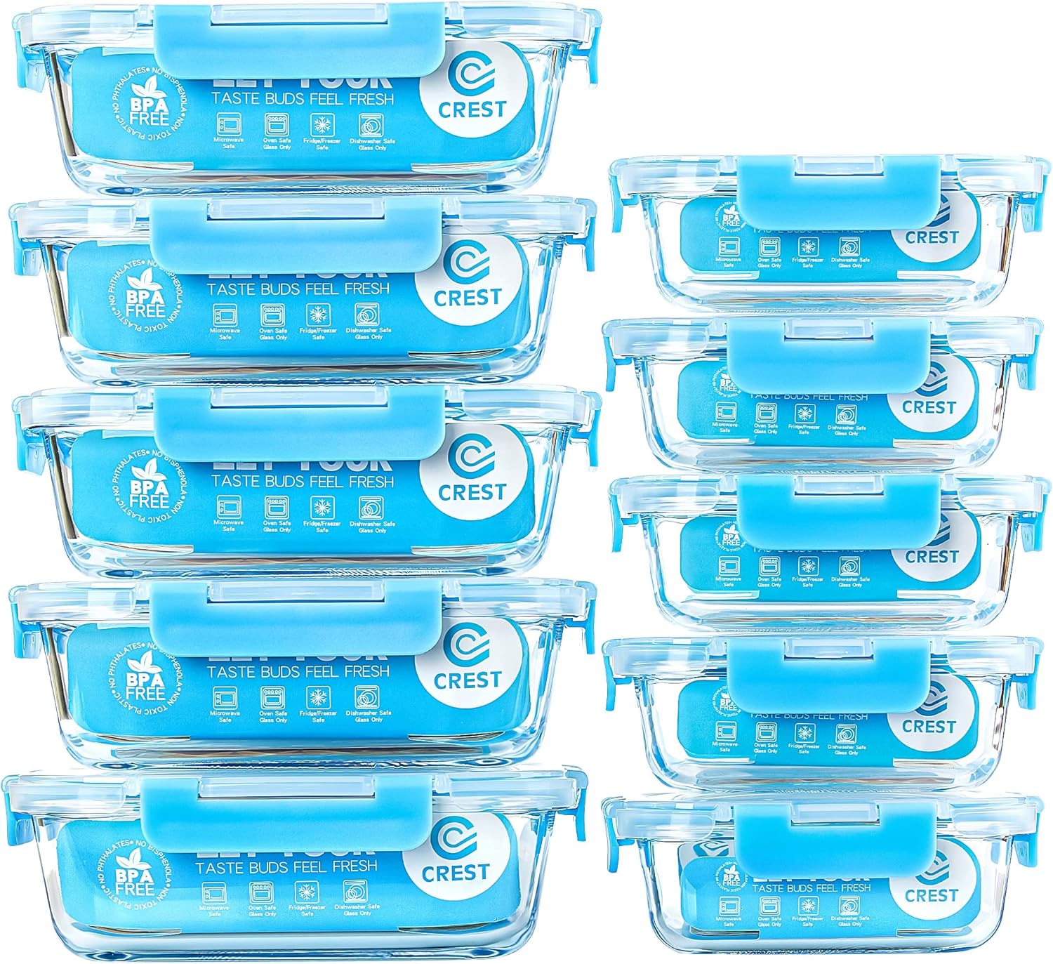 C CREST Glass Meal Prep Containers - 10 Pack for Food Storage
