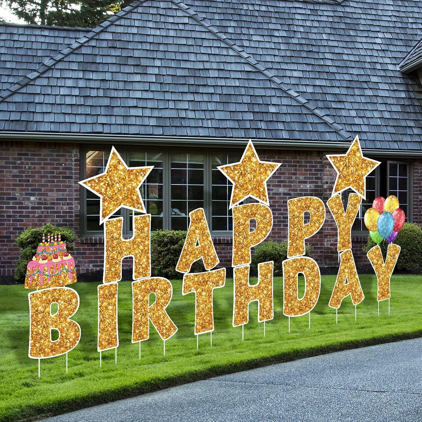 Happy Birthday Yard Signs Set with Stakes for Outdoor Decor