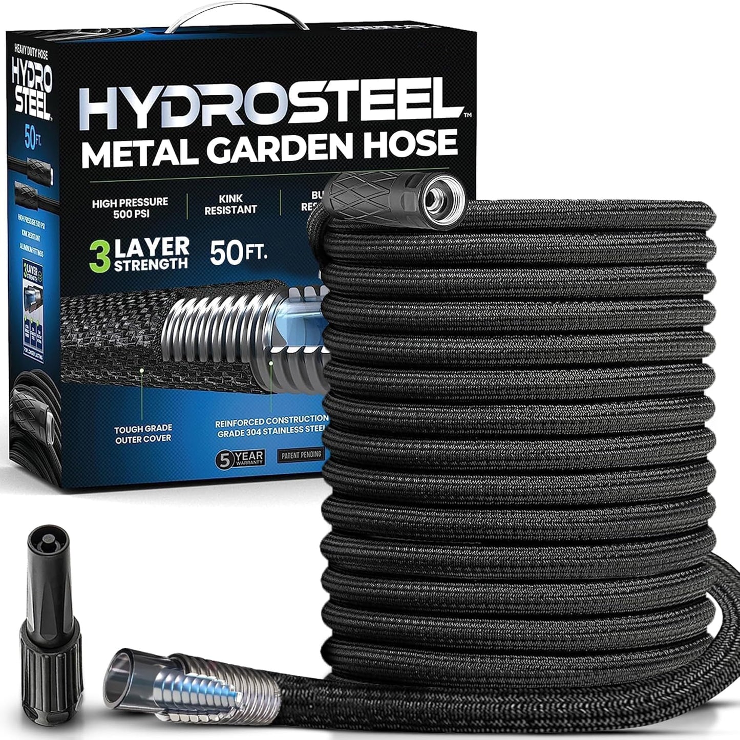 Hydrosteel 50 Ft Metal Garden Hose: Indestructible & Flexible