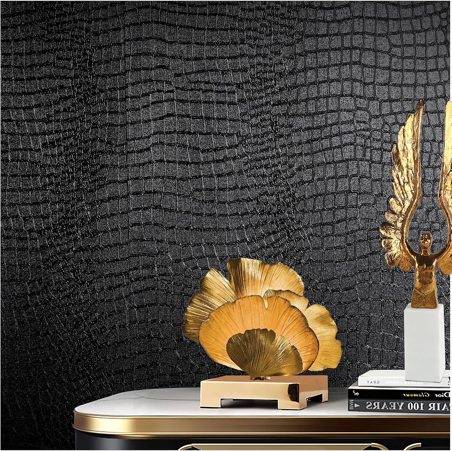 Black Crocodile Peel and Stick Wallpaper by Cismmy