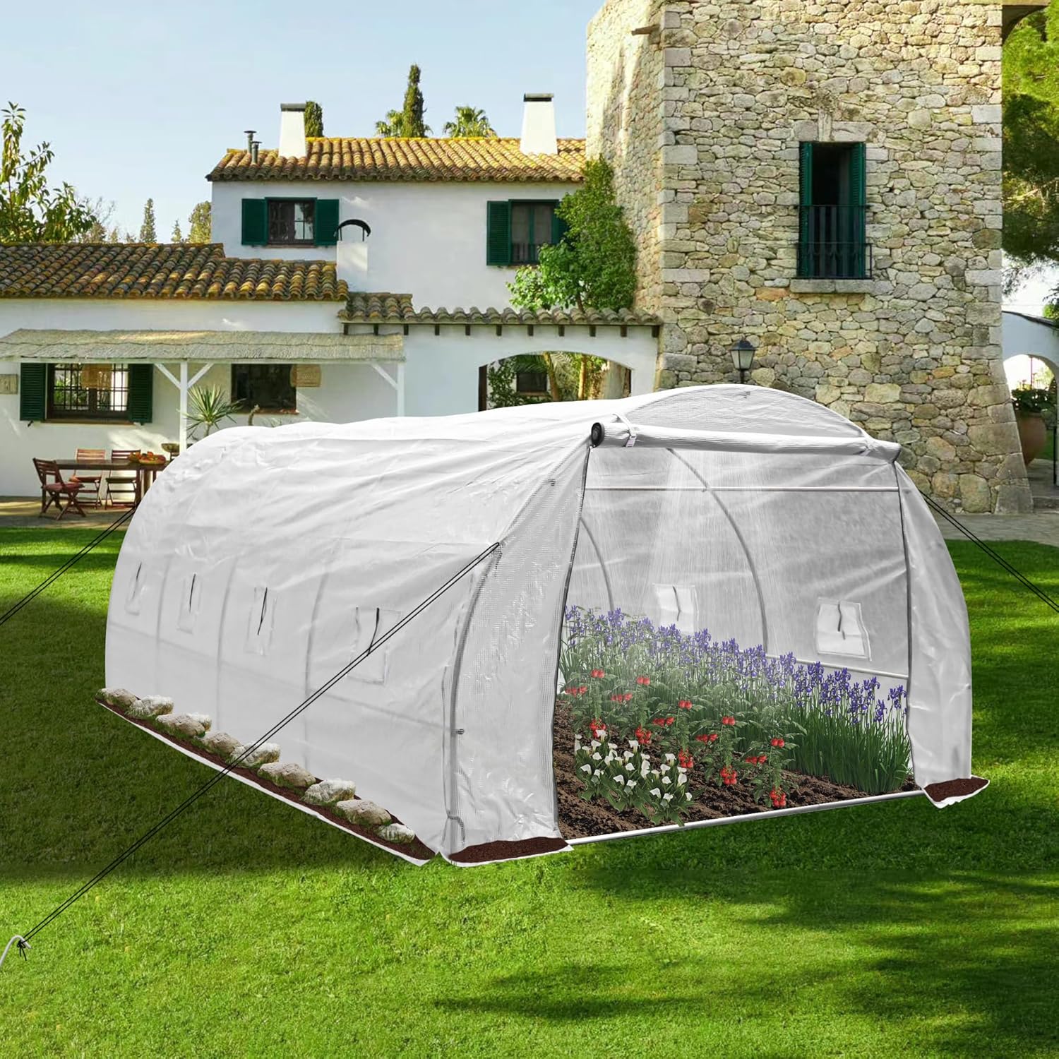Spacious Walk-in Greenhouse with Irrigation System for Vibrant Gardens - 59 characters