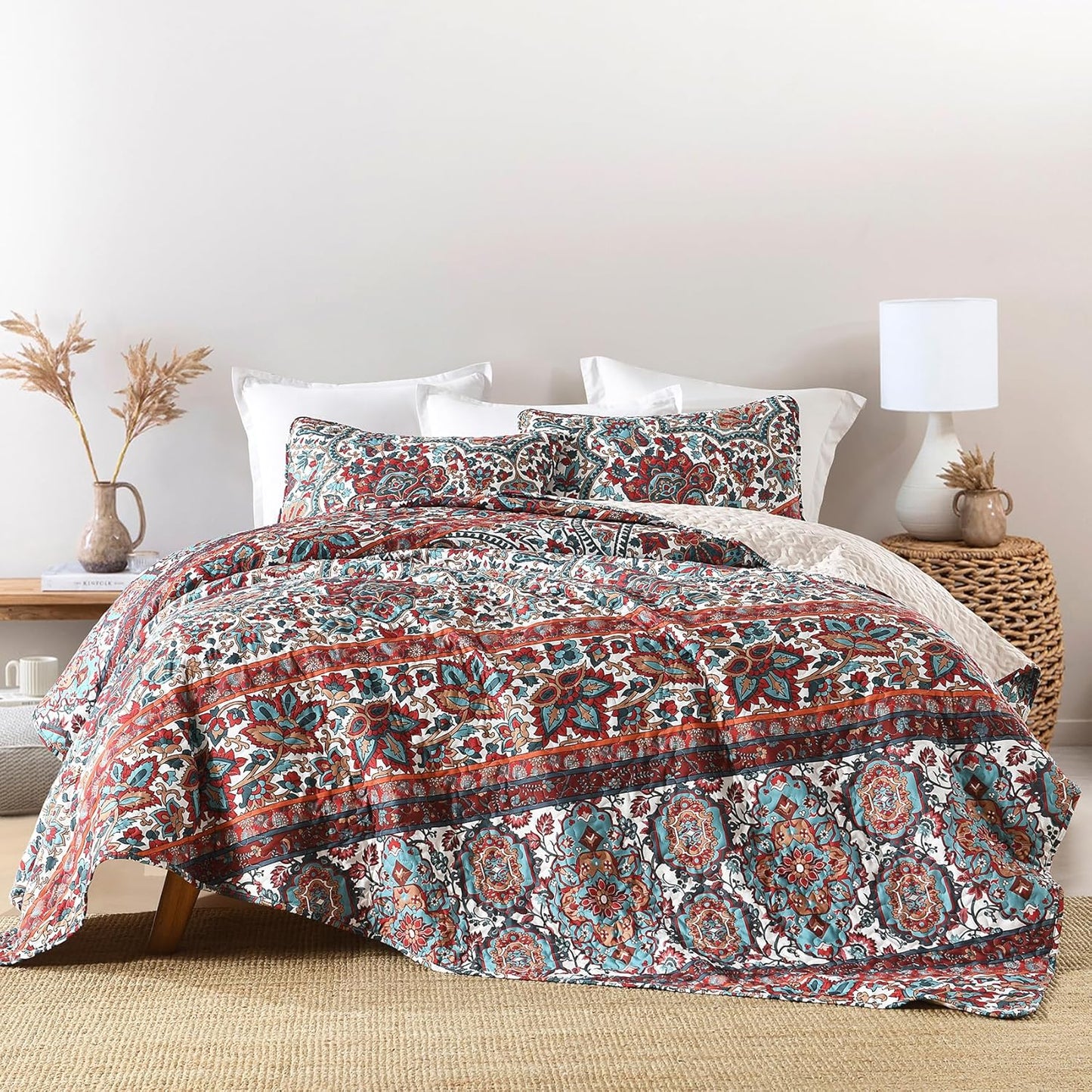 Bohemian Style Reversible Quilt Set for King Size Bedding