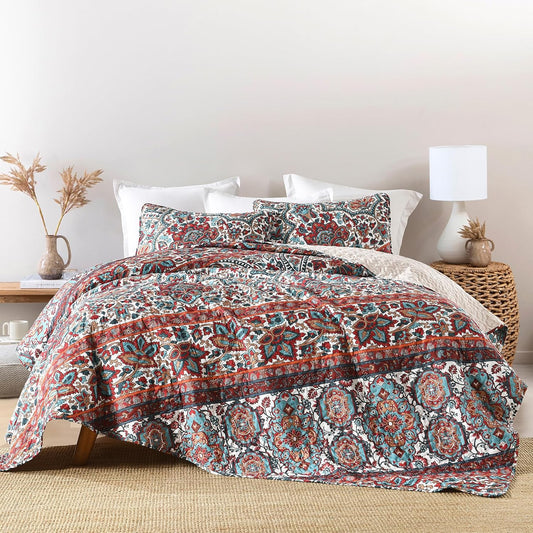 Bohemian Style Reversible Quilt Set for King Size Bedding