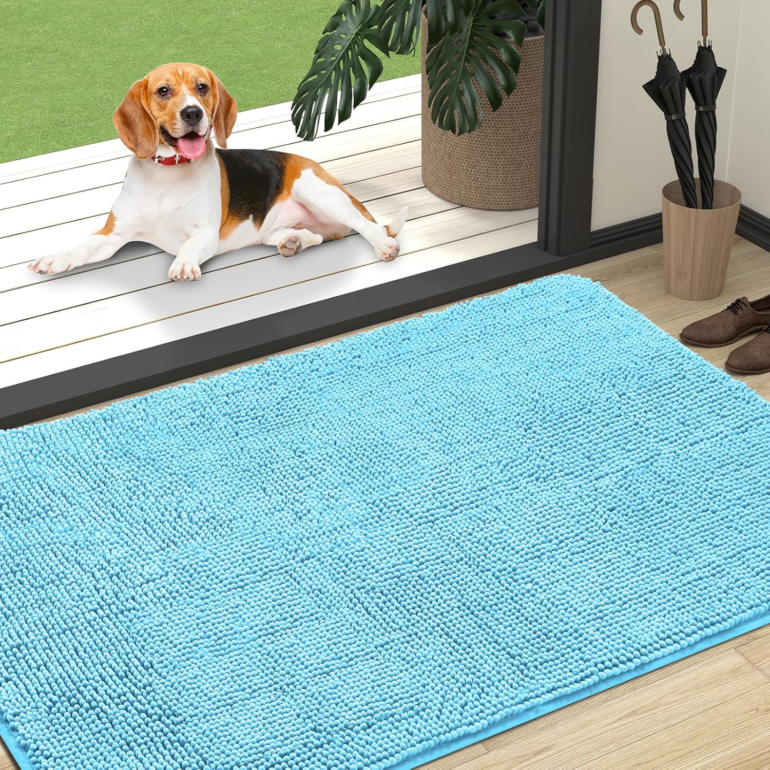 OLANLY Dog Door Mat for Muddy Paws - Absorbent Chenille Mat