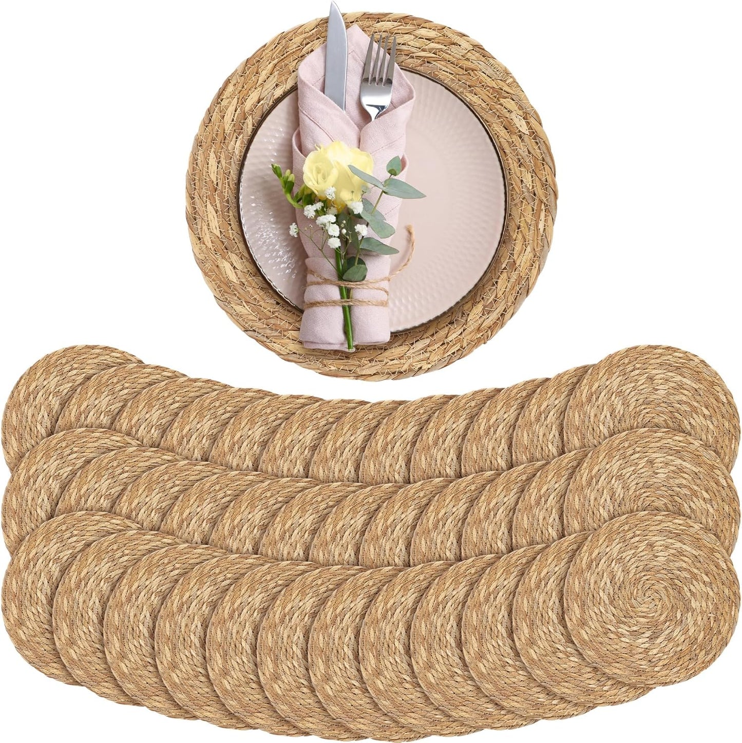 Natural Hand-Woven 12-Inch Round Placemats for Dining Decor