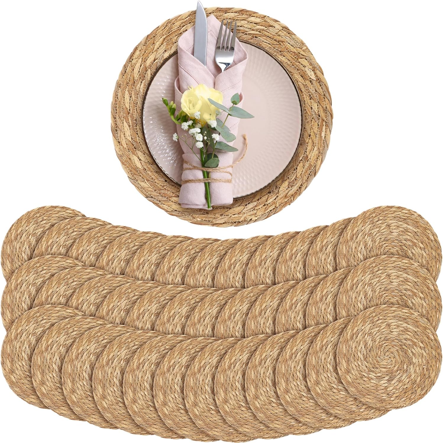 Natural Hand-Woven 12-Inch Round Placemats for Dining Decor