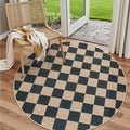 Checkered Round Rug 6ft - Easy Jute Look, Durable Indoor Outdoor