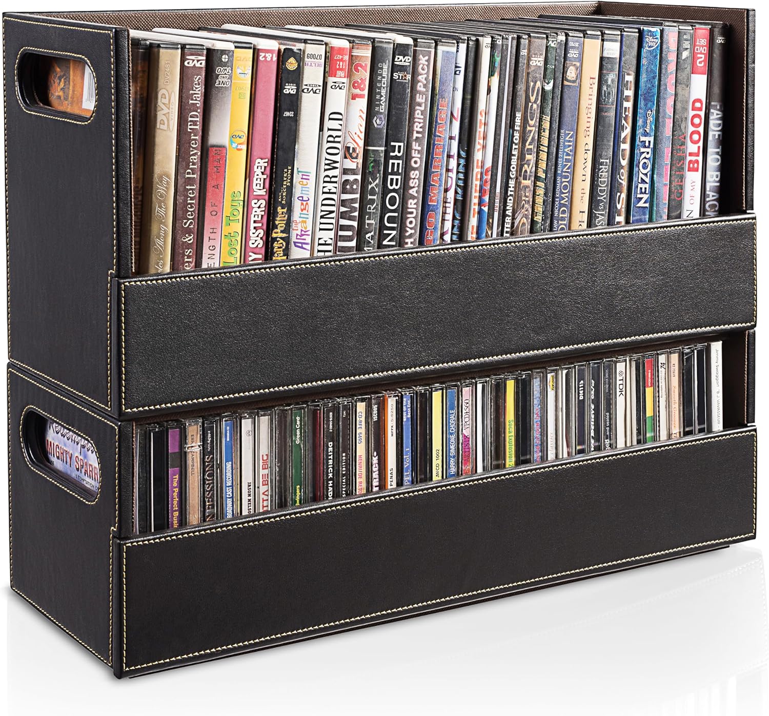 Faux Leather DVD & CD Storage Box for Organizing Movies & Games