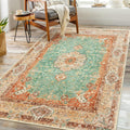 Boho Rug 3x5 Washable Area Rug - Retro Orange Green Floral