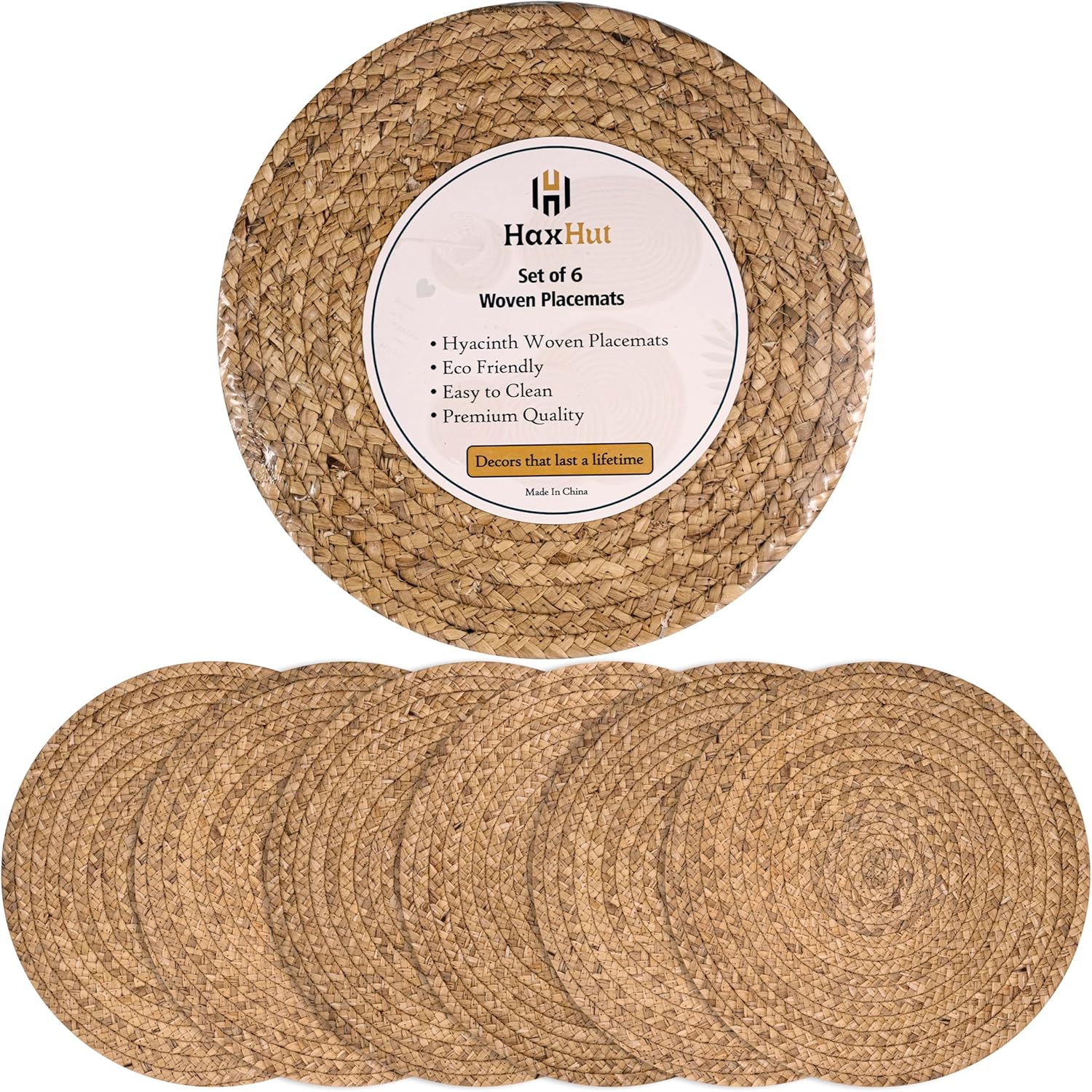 Set of 6 Round Rattan Placemats - Heat Resistant & Non-Slip