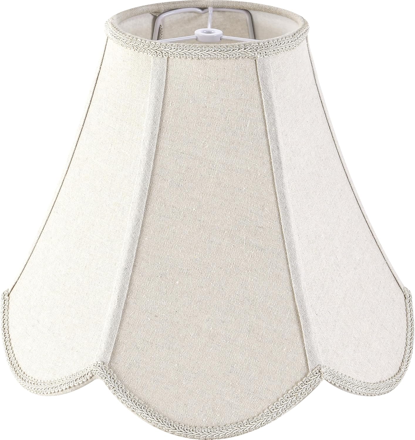 Beige Gray Burlap Fabric Scalloped Lamp Shade for Home Decor